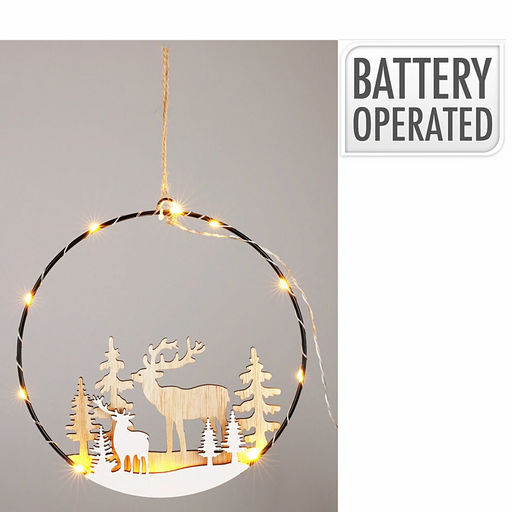 Close-up of Deer Hanging Ring LED Decoration showing detailed deer figure and glowing LED lights.