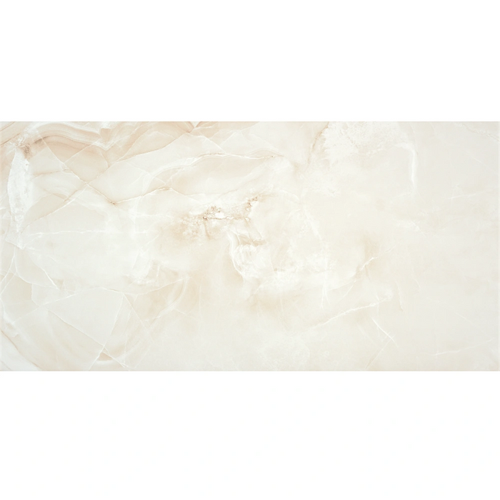 Close-up of Diva Cream porcelain tile highlighting its soft satin sheen and marble-effect veining.