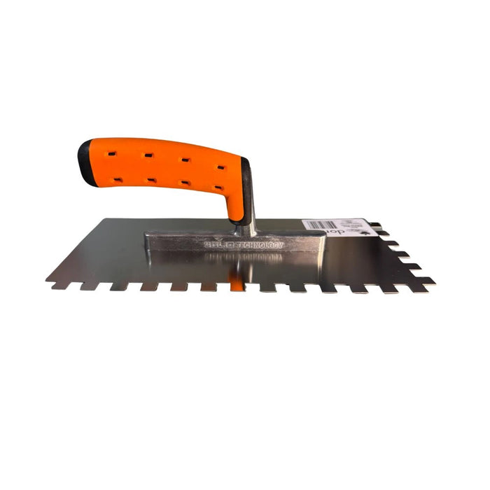 10mm stainless steel notched trowel with ergonomic handle for even adhesive application