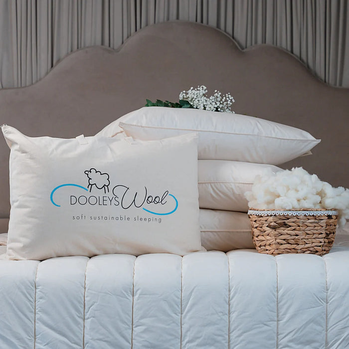 Dooleys Irish Wool Medium Fill Pillow with cotton cover for breathable support for back and side sleepers