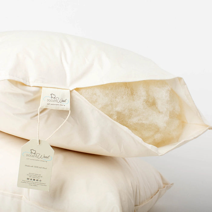 Dooleys Irish Wool Soft Fill Pillow with cotton cover for low profile natural sleep comfort
