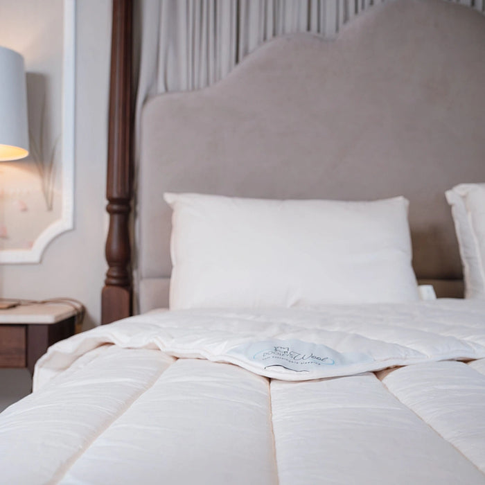 Dooleys Irish Wool Winter Duvet on a bed with cotton cover and natural wool filling for cold nights