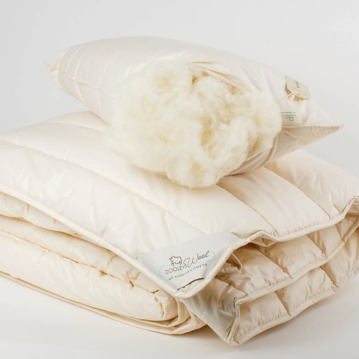 Dooleys Irish Wool Winter Duvet on a bed with cotton cover and natural wool filling for cold nights
