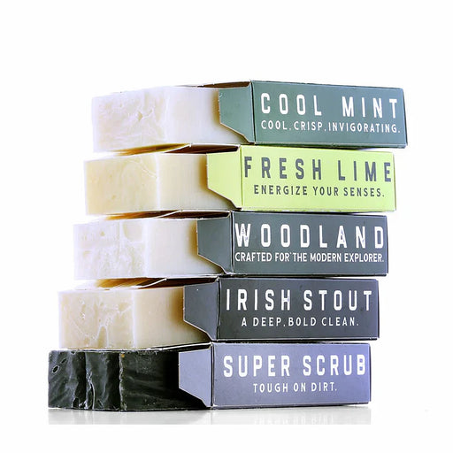 Dr K Body Soap Collection gift set with five 110 g natural body soap bars in recyclable cardboard packaging handmade in Cork Ireland