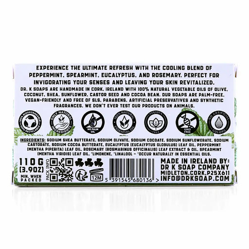 Dr K Cool Mint natural body soap bar 110 g in recyclable cardboard packaging handmade in Cork Ireland