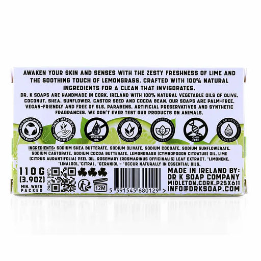 Dr K Fresh Lime natural body soap bar 110 g in recyclable cardboard packaging handmade in Cork Ireland