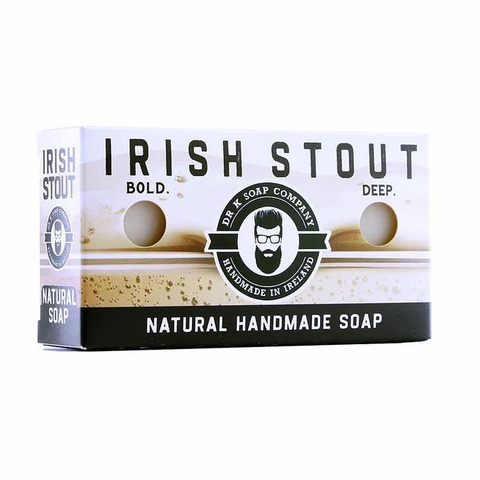 Dr K Irish Stout natural body soap bar 110 g in recyclable cardboard packaging handmade in Cork Ireland