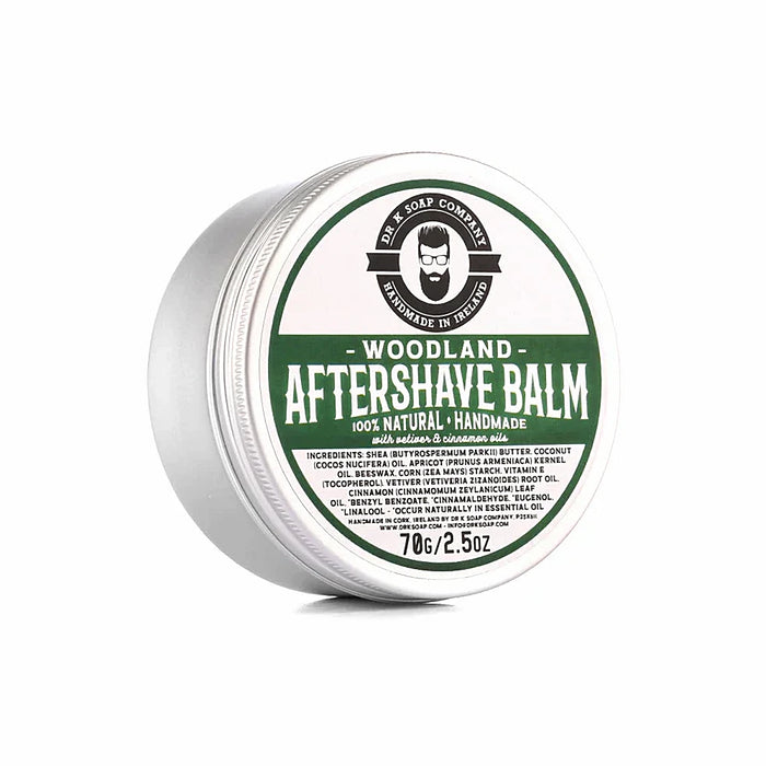 Dr K Woodland Aftershave Balm 70g tin natural woody post shave balm handmade in Cork Ireland