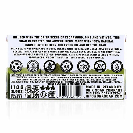 Dr K Woodland natural body soap bar 110 g in recyclable cardboard packaging handmade in Cork Ireland