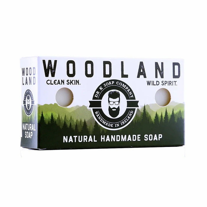 Dr K Woodland natural body soap bar 110 g in recyclable cardboard packaging handmade in Cork Ireland