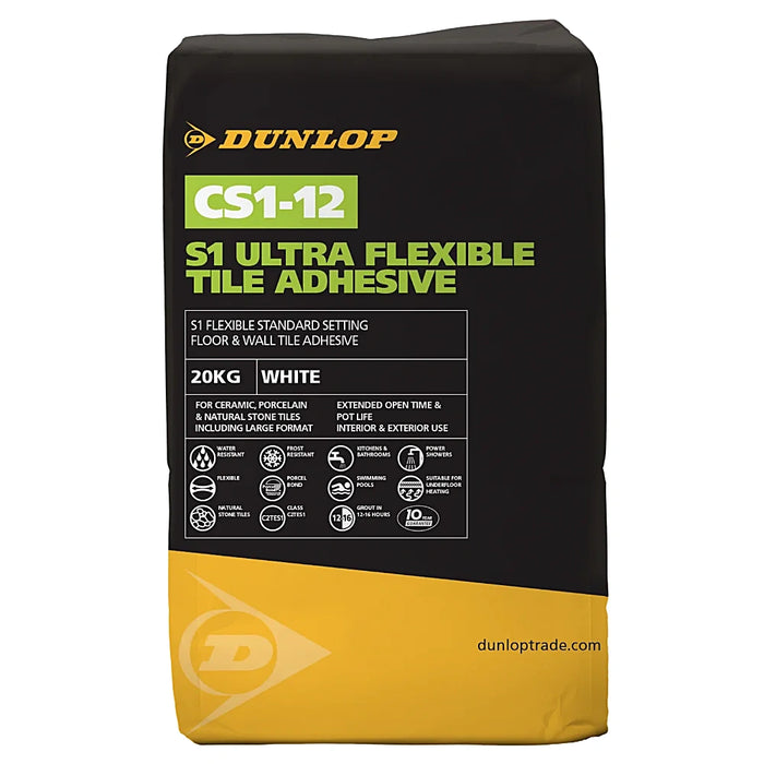Dunlop CS1-12 S1 Ultra Flexible White Tile Adhesive