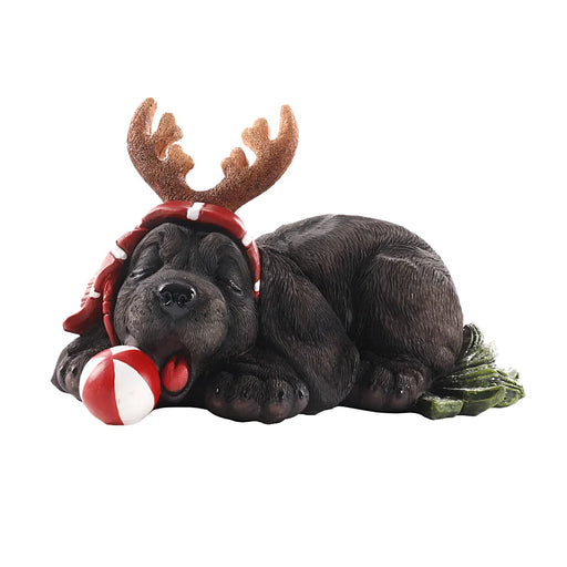 Sleepy Elsa the black pup with antlers dog decoration
