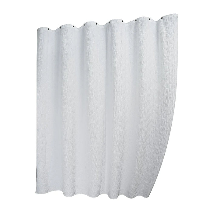 White embossed shower curtain with textured pattern