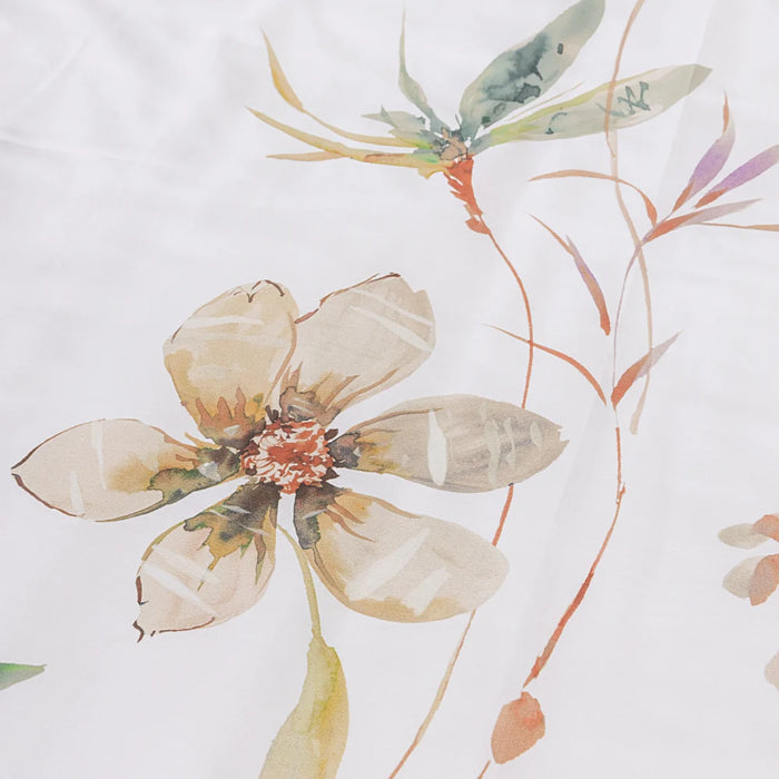 Close-up of Estoril Print duvet cover highlighting fine sateen cotton weave and detailed pattern.