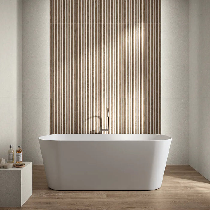 Minimalist interior with Eternal White large-format tiles, creating a bright, open, and elegant floor finish.