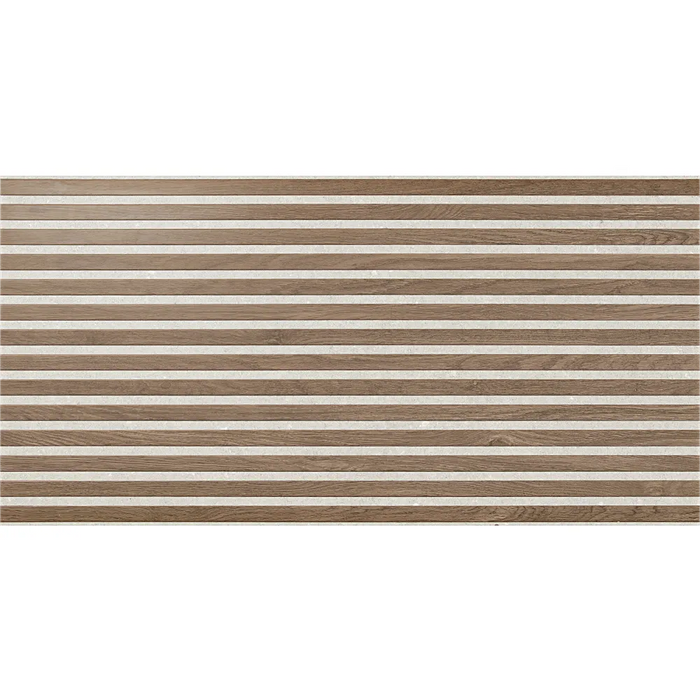 Close-up of Eternal White tile highlighting its textured panelling effect surface and fine detail variation.