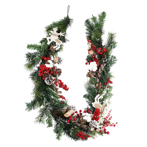 Lightly Frosted Garland With Red Berries And Deer