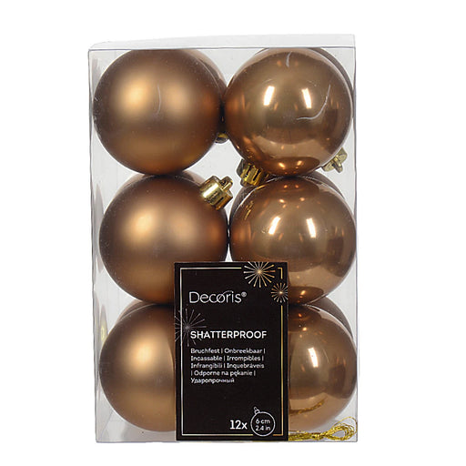 Pack of 12 Ginger Brown christmas baubles