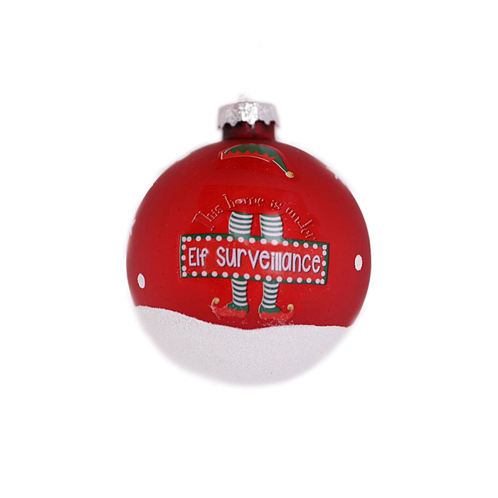 Glass Red 'Elf Surveillance' Bauble