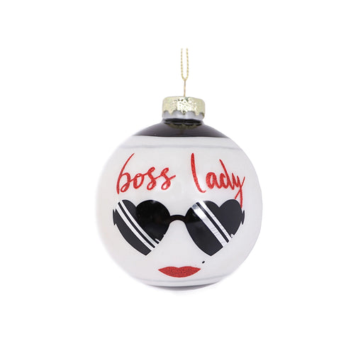 White glass 'Boss Lady' Christmas bauble