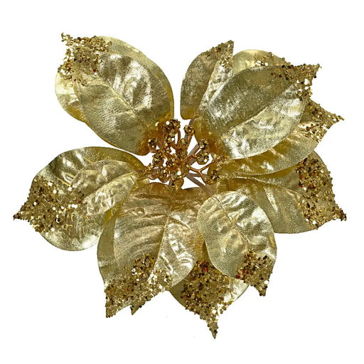 Gold Clip On Poinsettia Decoration