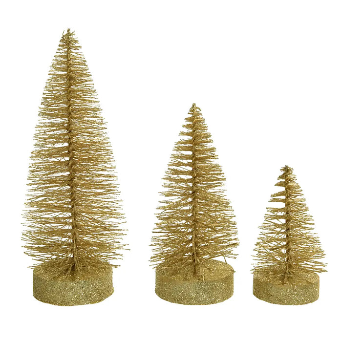 Gold Glitter Brush Mini Trees Set of 3