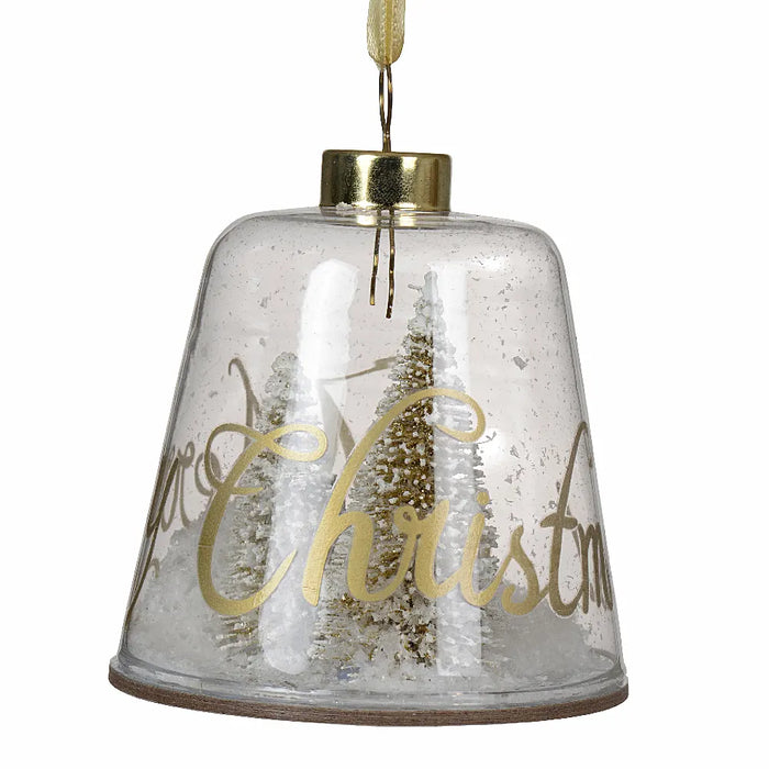 Gold & Transparent Glass Hangning Christmas Ornament with Tree Inside