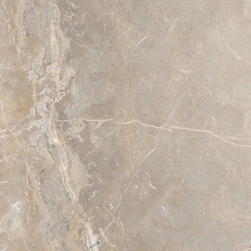 Close-up of Golden Age Beige Porcelain tile, highlighting the intricate marble-inspired veins in golden, beige, and purple hues.
