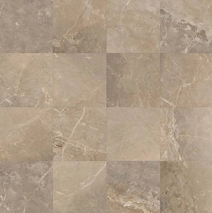 Close-up of Golden Age Beige Porcelain tile, highlighting the intricate marble-inspired veins in golden, beige, and purple hues.