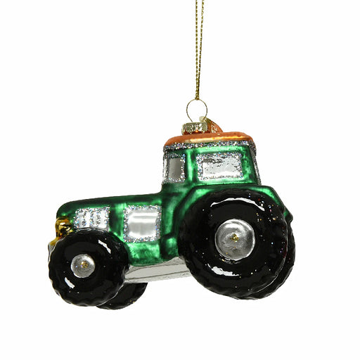 Green Tractor Glass Hanging Christmas Decoration