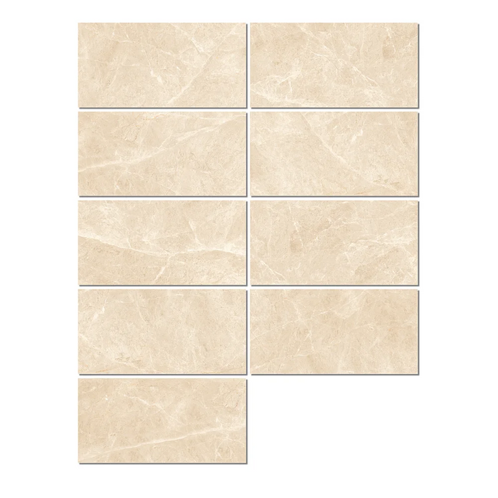 Detailed close-up of the Hamal Sand tile’s polished surface, showing subtle beige stone variation.