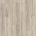 Detailed view of Dawn Oak laminate plank with Deepskin texture, subtle knots, and gentle grain lines in a light grey colour.