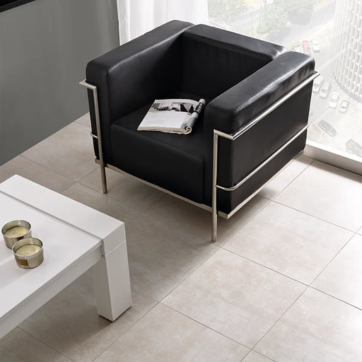 Neutral-toned living space featuring Homeful Essentials Beige Matt 45x45 tiles on the floor.