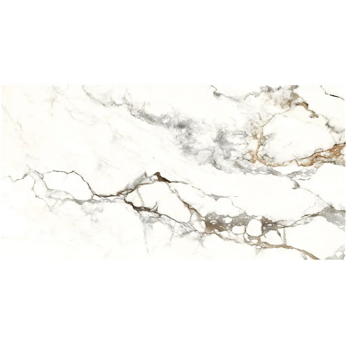 Detailed close-up showing the soft satin texture and natural stone-inspired pattern of the Homeful Essentials Gold tile.