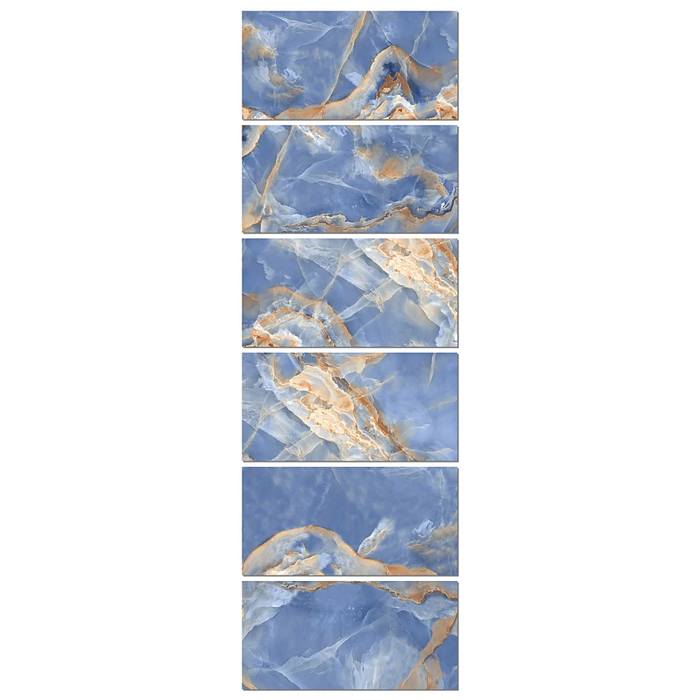 Close-up of Marble Blue Super tile showing polished surface, deep blue veining, and natural stone variation.