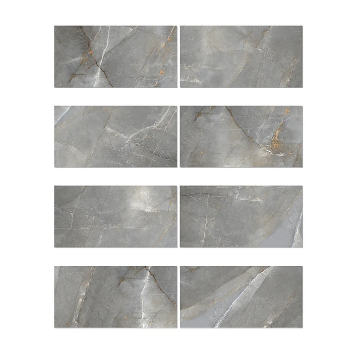 Close-up of Marble Green tile showing polished finish, natural stone veining, and detailed texture.