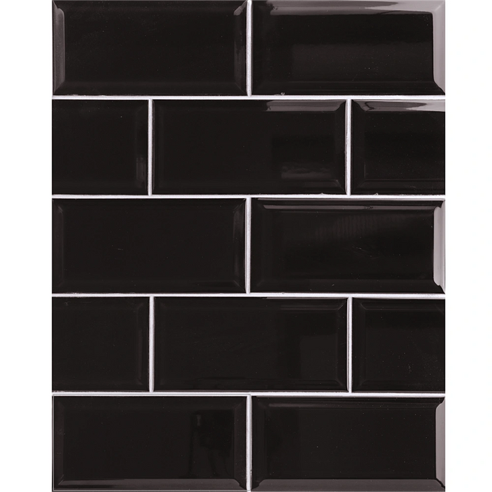 Close-up of the Metro Black tile, showing its glossy surface and deep black finish.