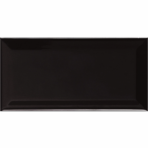 Close-up of the Metro Black tile, showing its glossy surface and deep black finish.