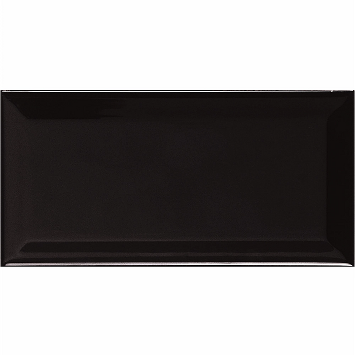 Close-up of the Metro Black tile, showing its glossy surface and deep black finish.