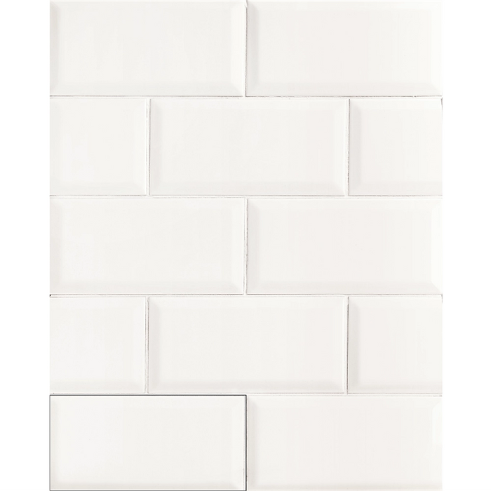 Close-up of the Metro Blanco tile, showing its smooth glossy white surface.