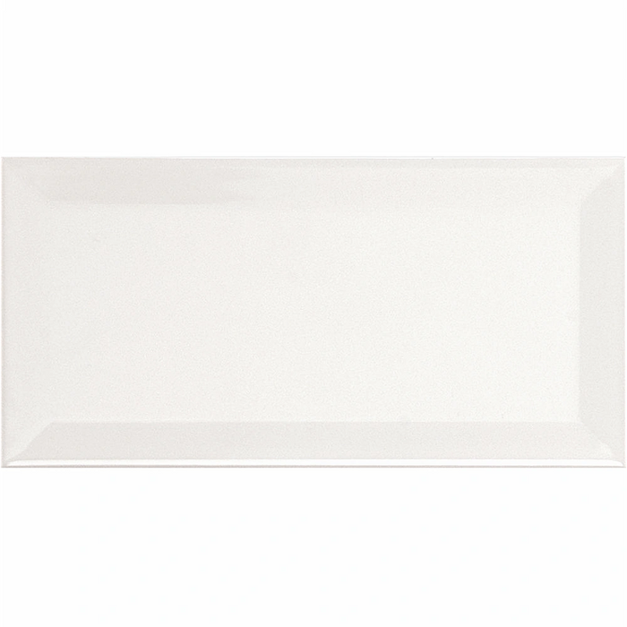 Close-up of the Metro Blanco tile, showing its smooth glossy white surface.