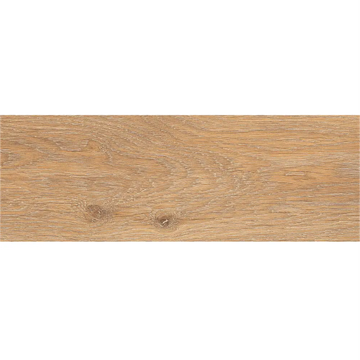 Close-up of Oak porcelain tile with detailed wood grain and warm tones.