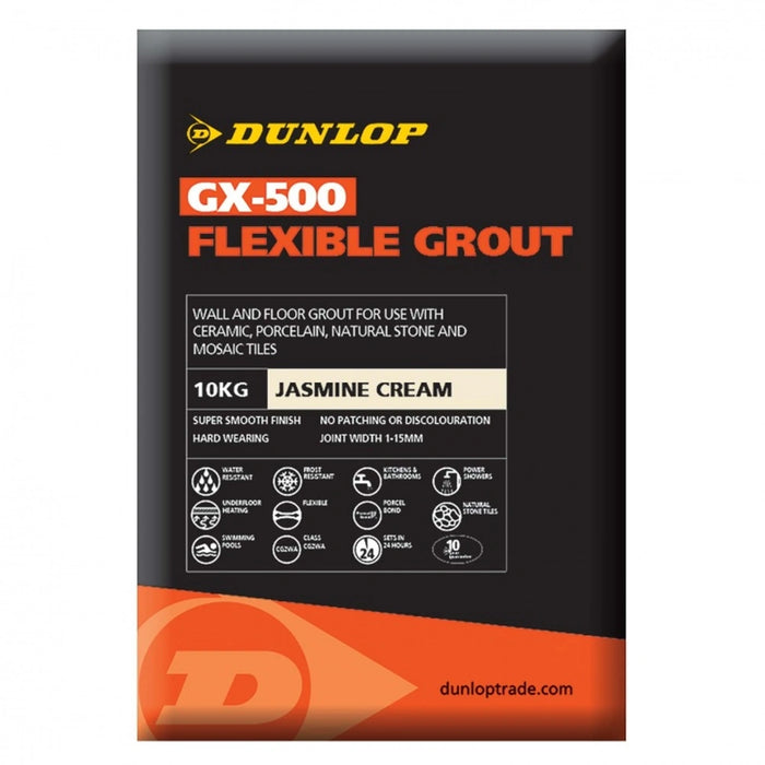 Dunlop GX-500 Flexible Grout 10kg – Jasmine Cream wall and floor tile grout