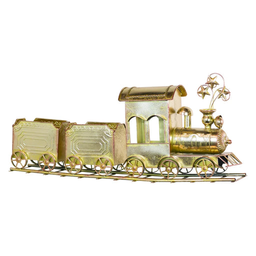 Long metallic gold Christmas train ornament measuring 77cm, styled as a festive decorative piece.