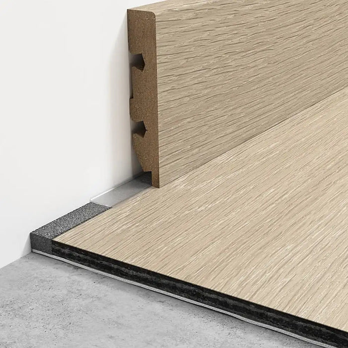 Roll of LVT/SPC expansion joint foam strip, placed beside vinyl flooring.