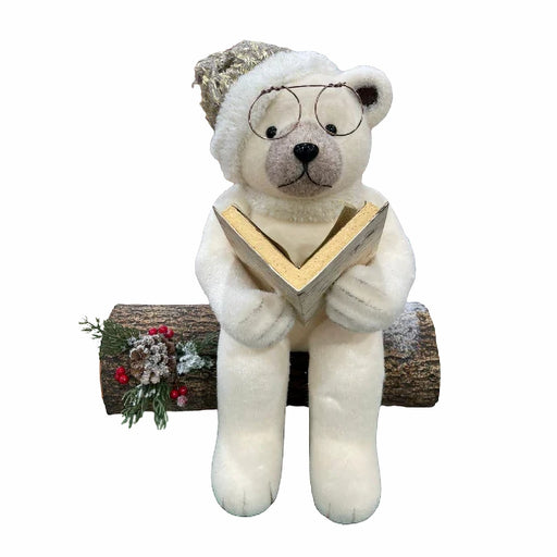 White Bear Sitting Reading On A Log Decoration