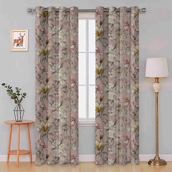Lavish blush pink eyelet curtains with soft drape and subtle shimmer for a stylish touch
