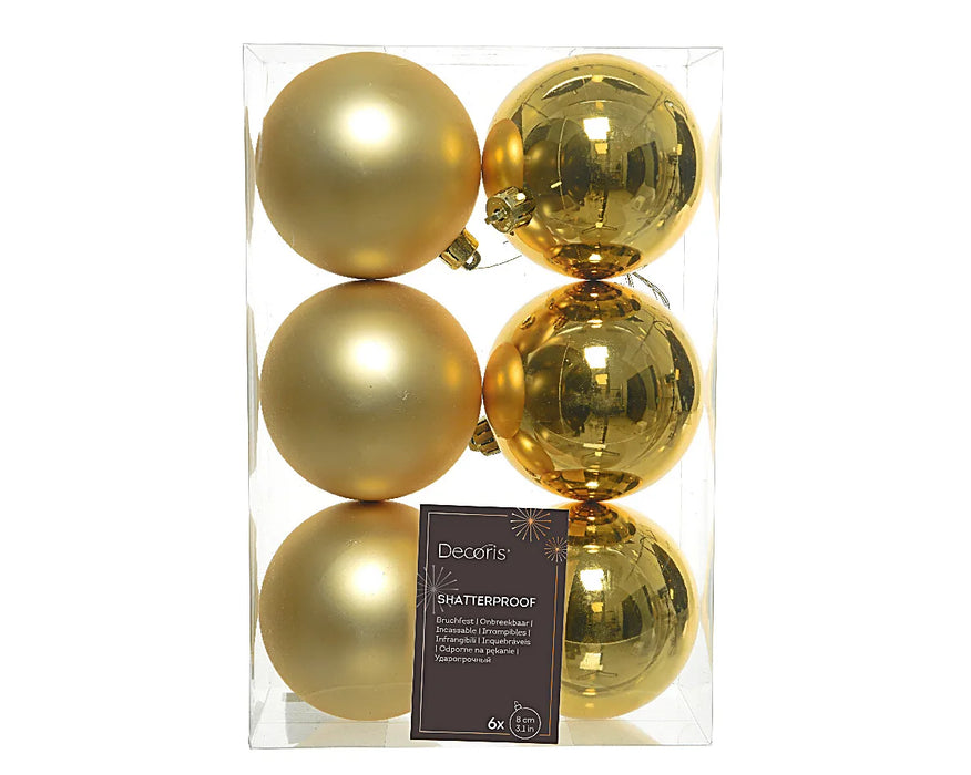 Light Gold 8cm Baubles pack of 6