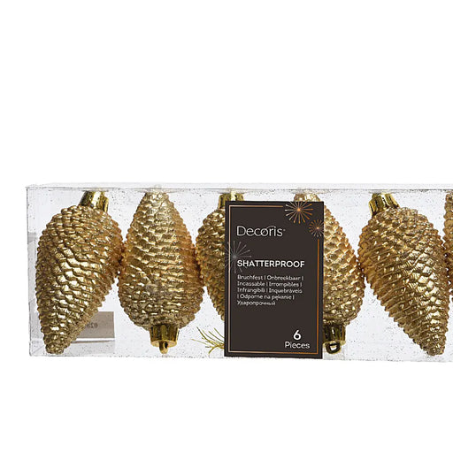 Light Gold Glitter Set of 6 Pinecone Hanging Decorations