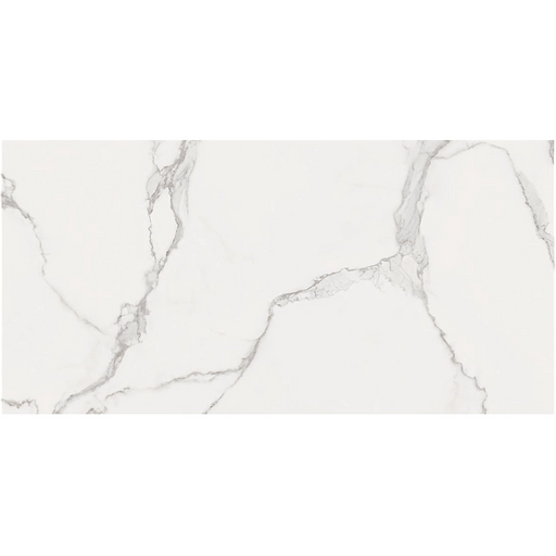Detailed close-up of Luna Blanca tile showing polished white surface with subtle stone-effect veining.
